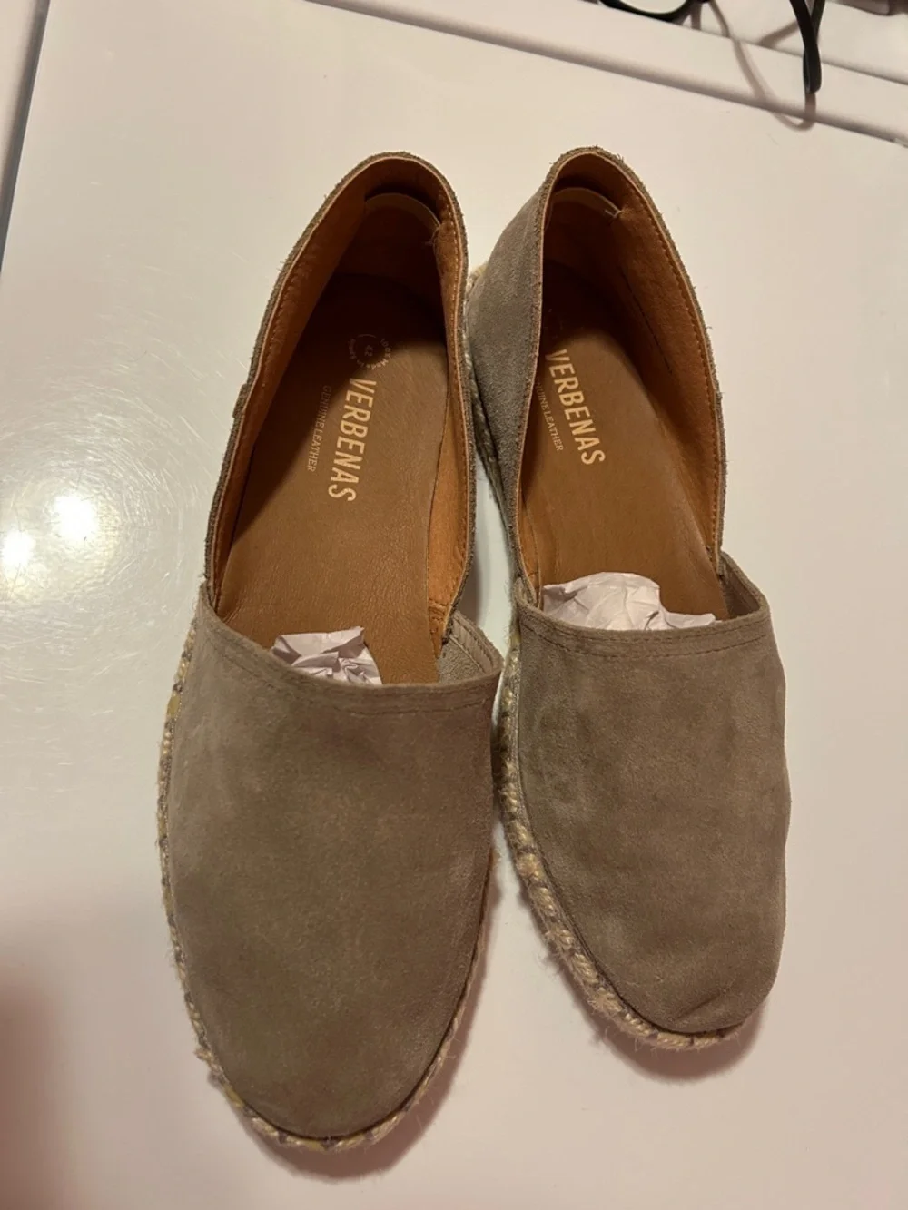 Verbenas Espadrille Flats EU 42 Taupe Suede Leather Slip On Spain summer coast
